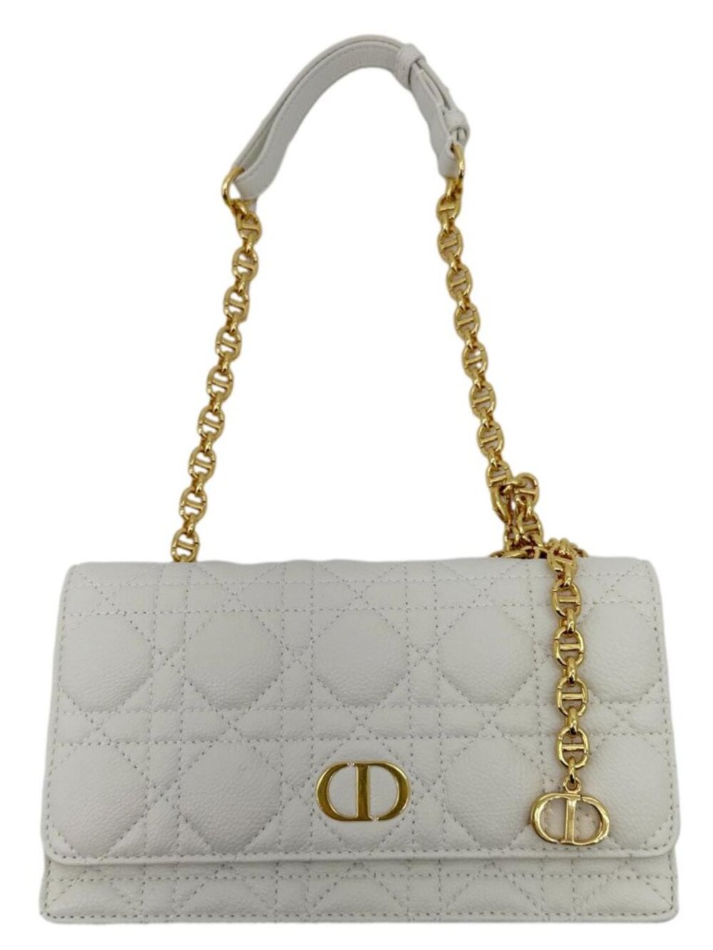 Christian Dior Caro Supple Cannage Calfskin Leather Chain Shoulder Bag Ivory